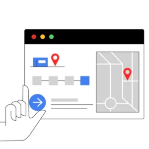 Google Business Profile post and update interface with map pin and navigation icons