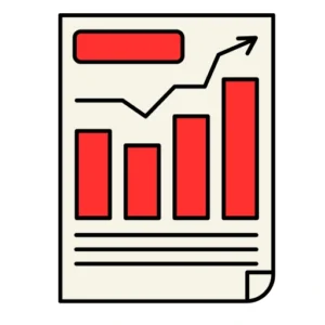 Report sheet with bar graph and upward arrow representing local visibility and performance tracking